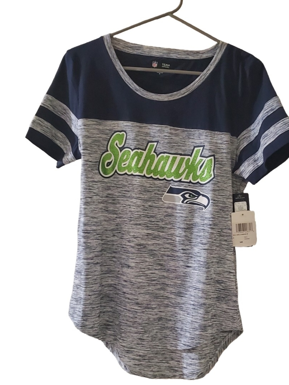 NFL Seattle Seahawks Women's Heather Gray & Navy Short Sleeve Tee